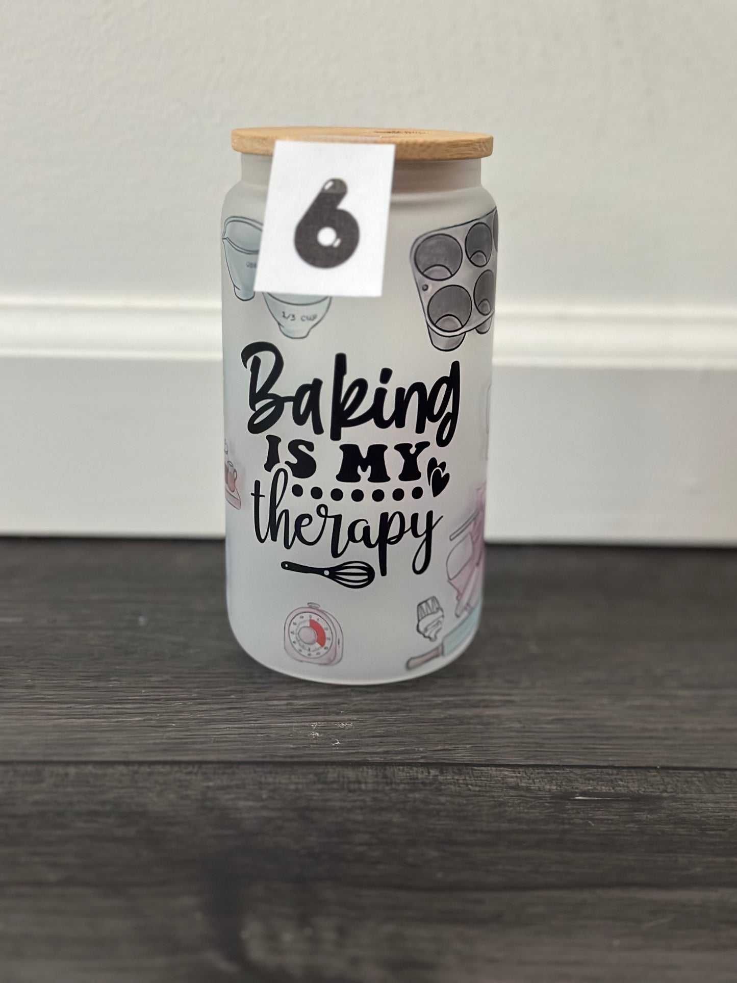 baking is my therapy frosted glass cup