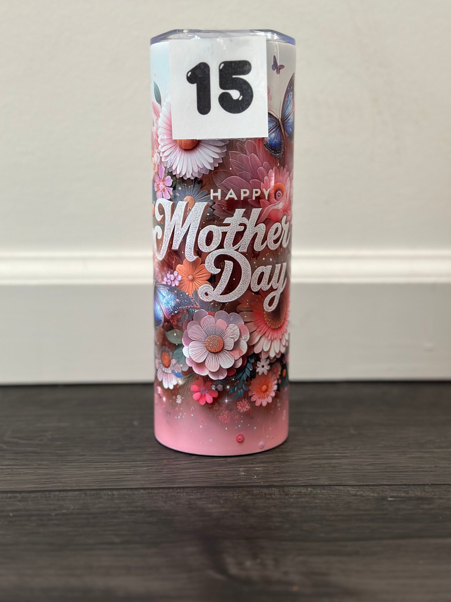 pink happy mothers day 20oz skinny tumbler