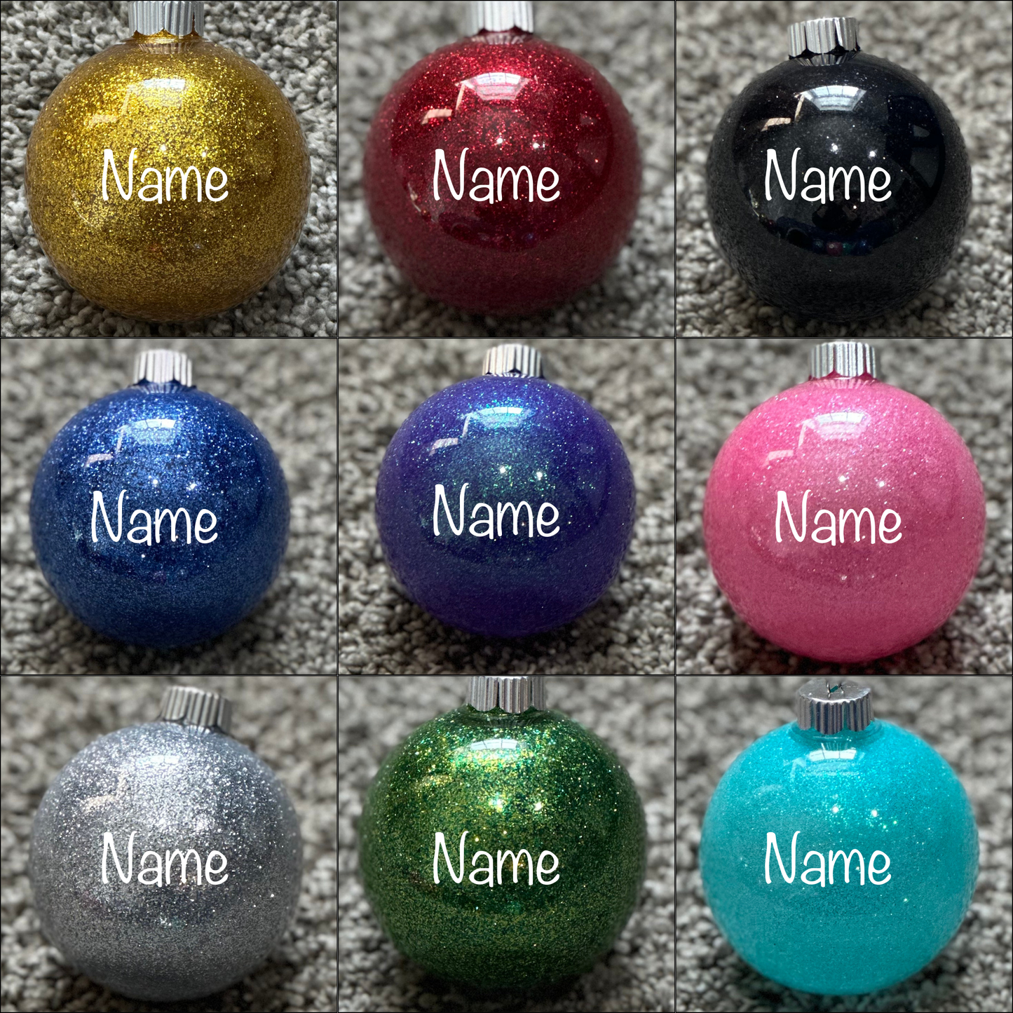 glittered plastic ornaments
