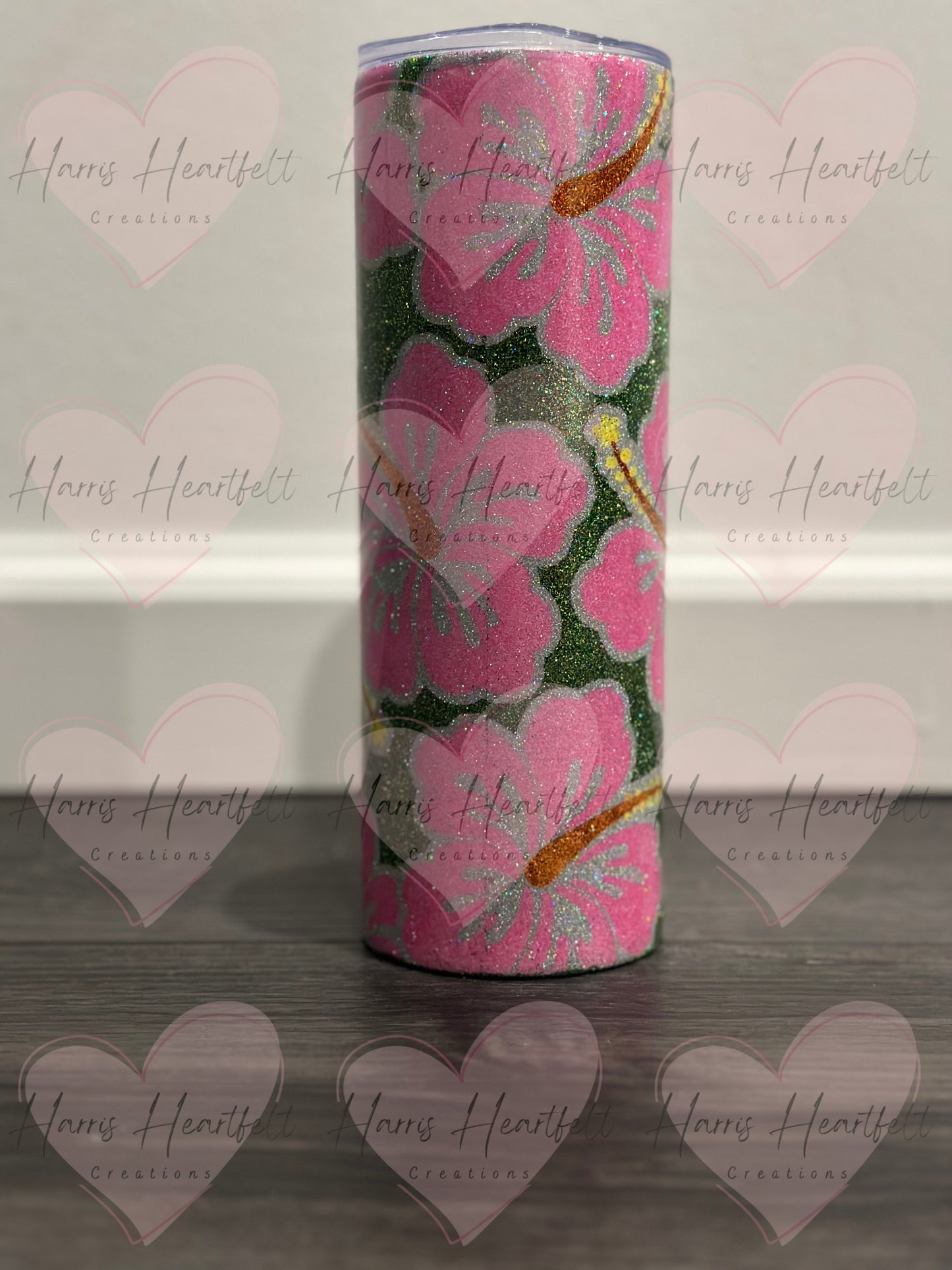 pink hibiscus glitter tumbler 4