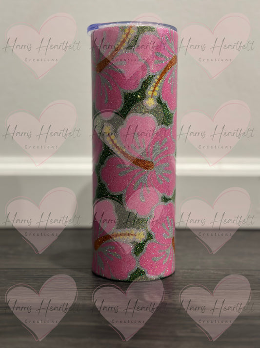 pink hibiscus glitter tumbler 3
