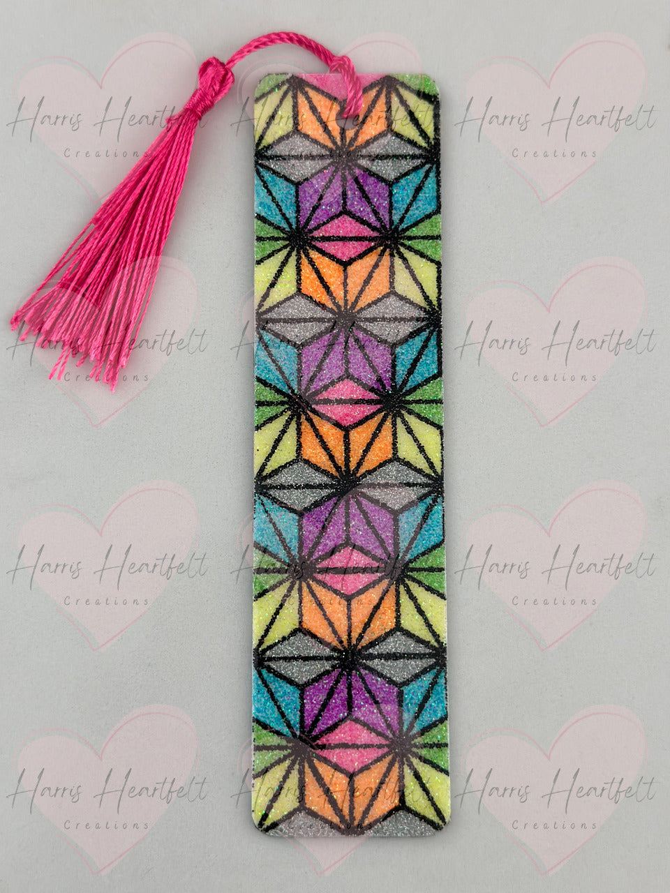 Tetrahedra glitter metal double sided bookmark