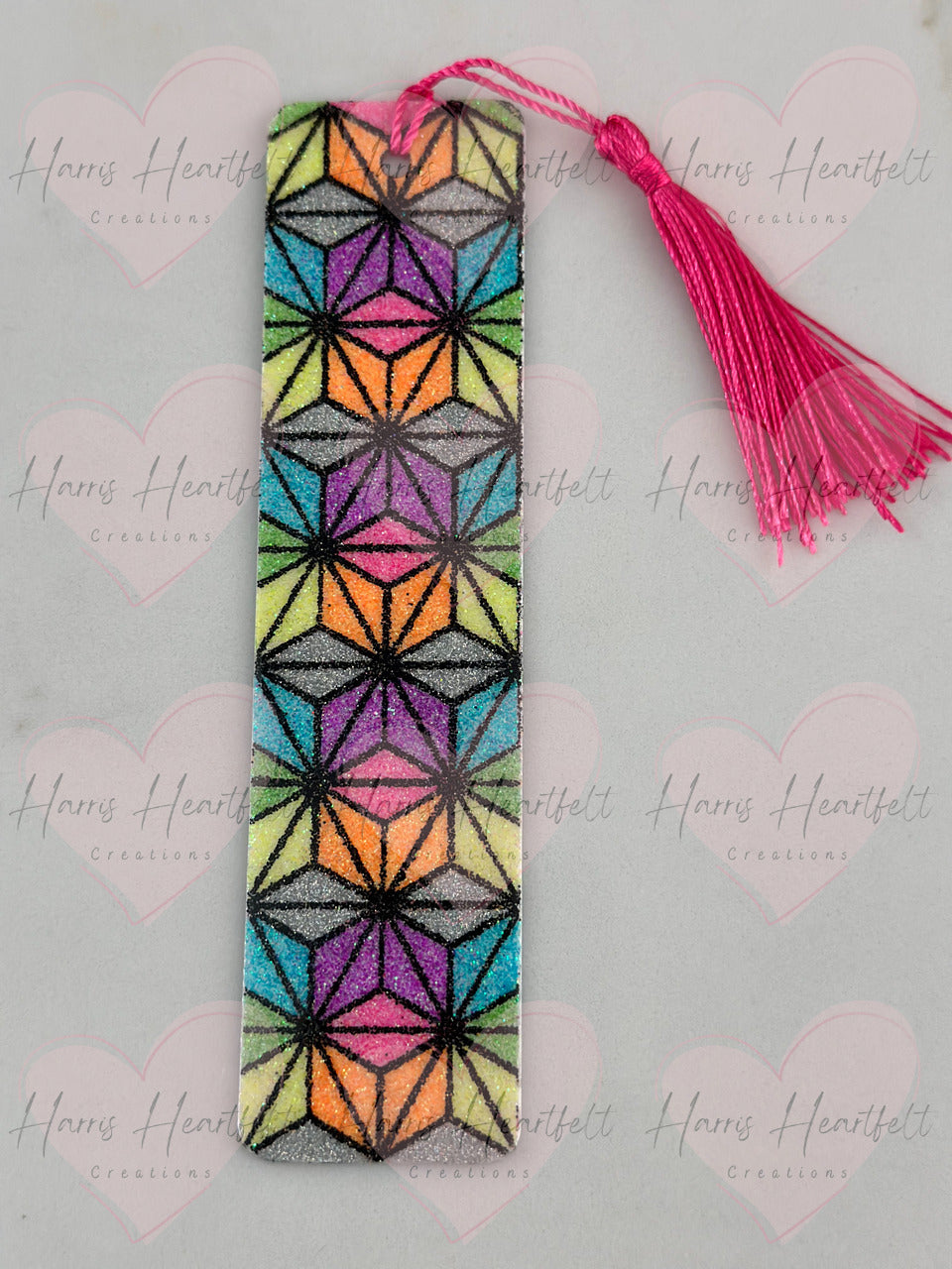Tetrahedra glitter metal double sided bookmark