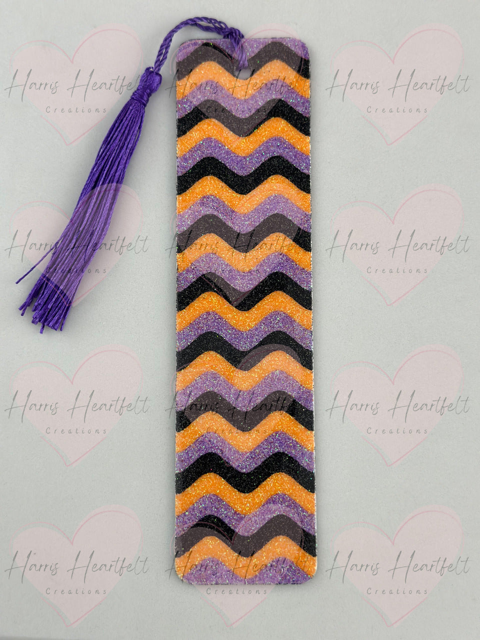 halloween colored waves glitter metal double sided bookmark