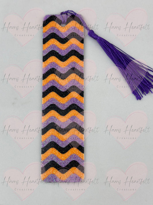 halloween colored waves glitter metal double sided bookmark
