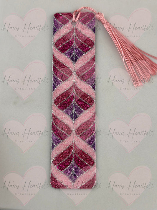 Pink Groovy Waves glitter metal double sided bookmark