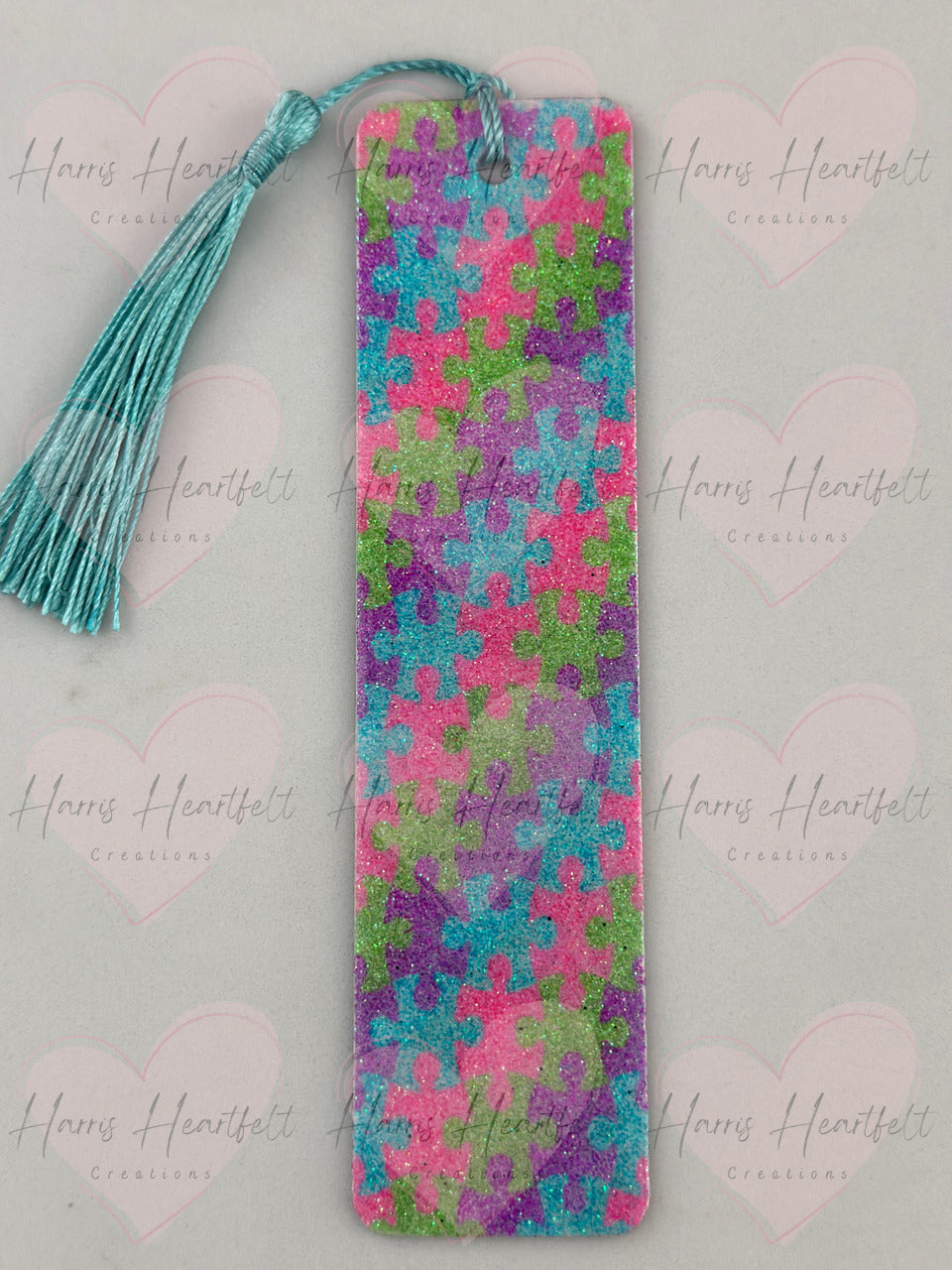 Puzzle Pieces glitter metal double sided bookmark