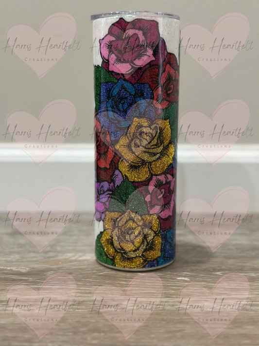 20oz Rose Bouquet Glitter Stainless Steel Tumbler
