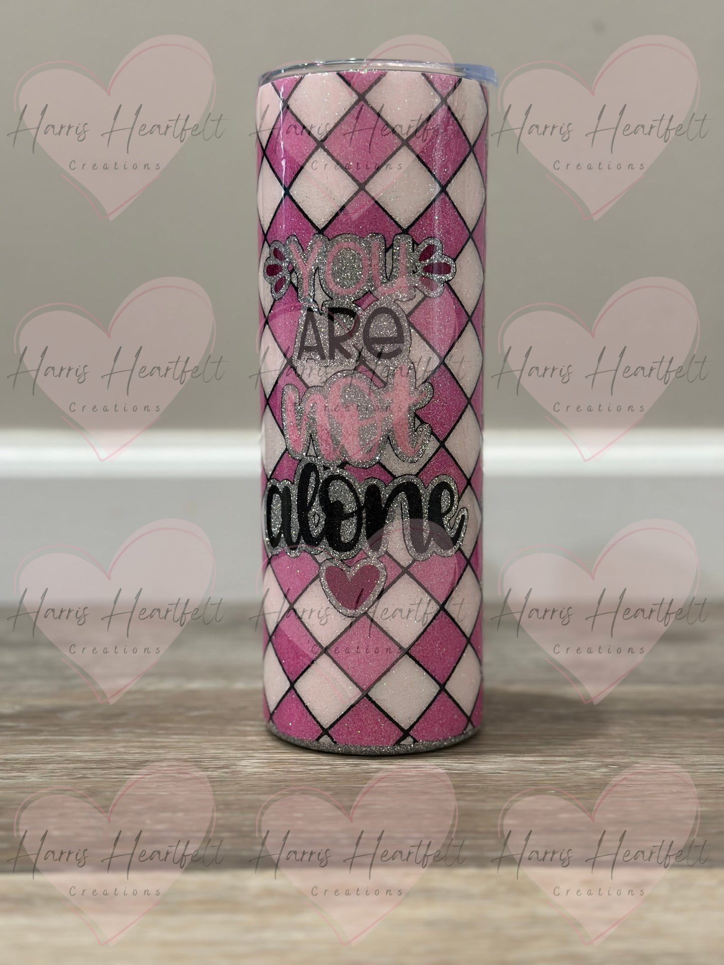 20oz You Are not Alone (Pink) Glitter Stainless Steel Tumbler