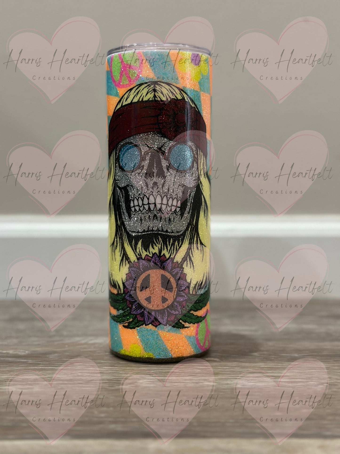 20oz Hippie Skull Glitter Stainless Steel Tumbler