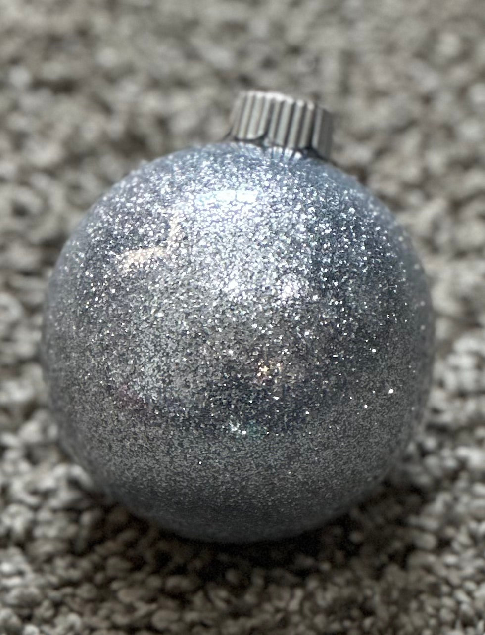 silver glittered plastic ornament