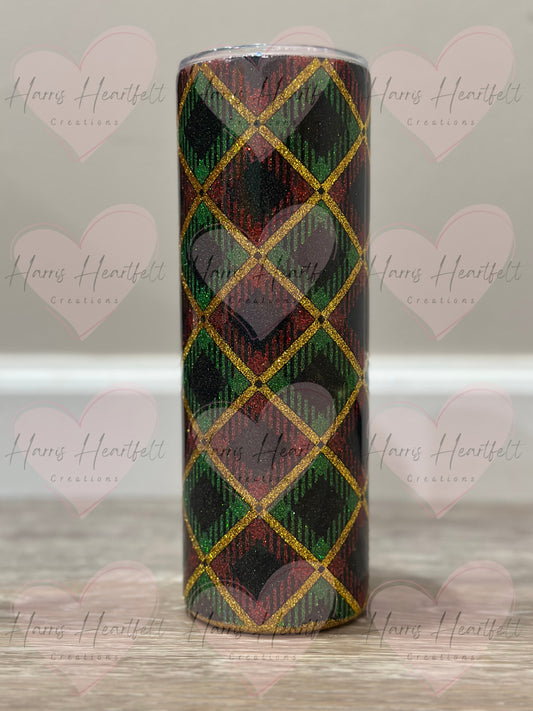 20oz Christmas Plaid Glitter Stainless Steel Tumbler