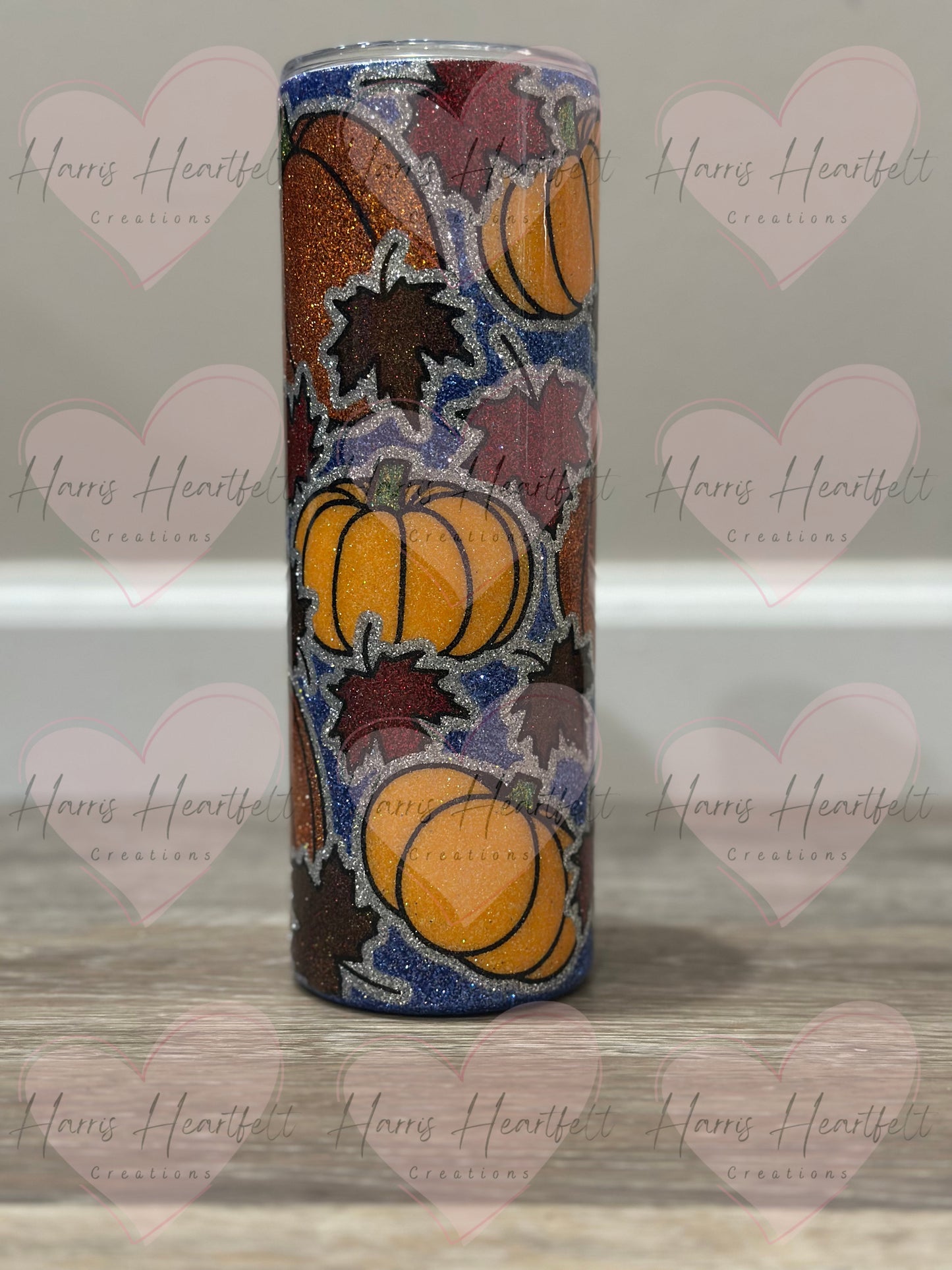 20oz Blue Fall Pumpkins Glitter Stainless Steel Tumbler