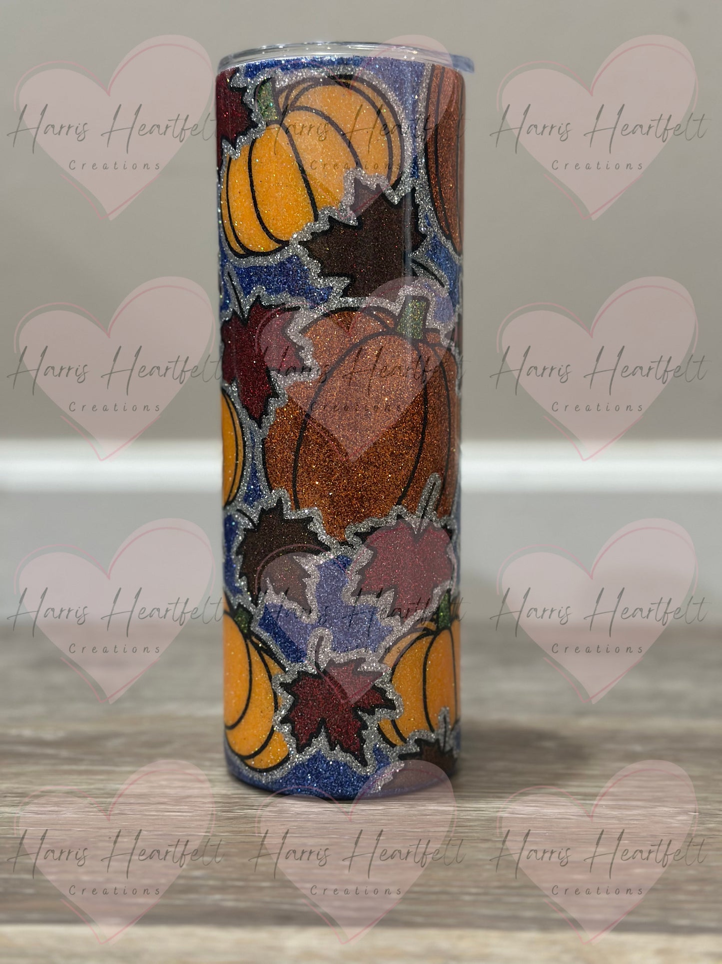 20oz Blue Fall Pumpkins Glitter Stainless Steel Tumbler