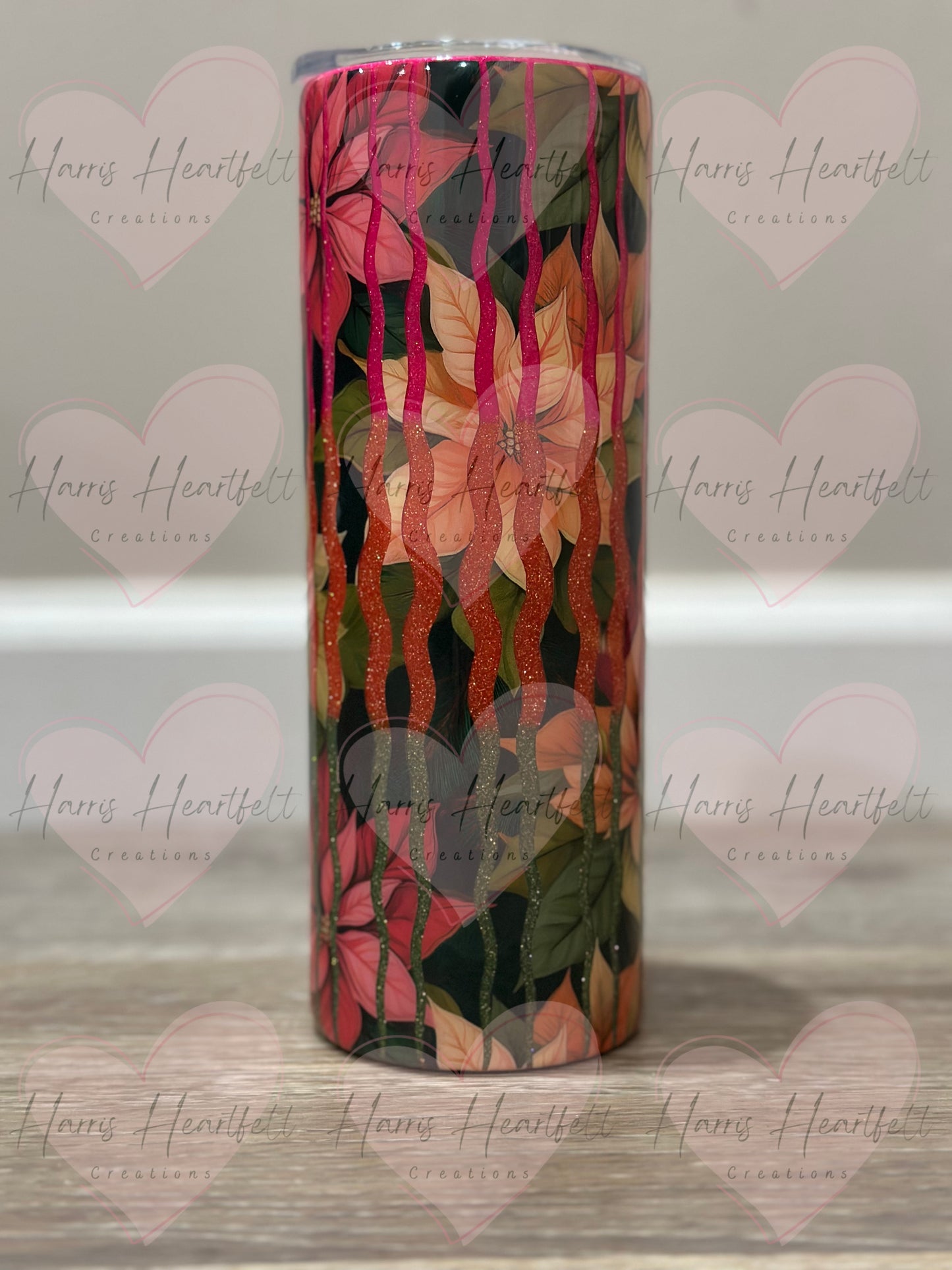 20oz Poinsettia Glitter Stainless Steel Tumbler