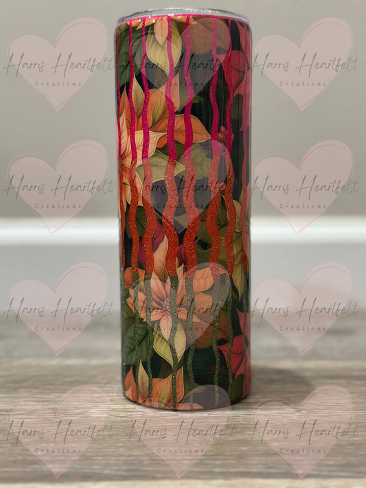20oz Poinsettia Glitter Stainless Steel Tumbler