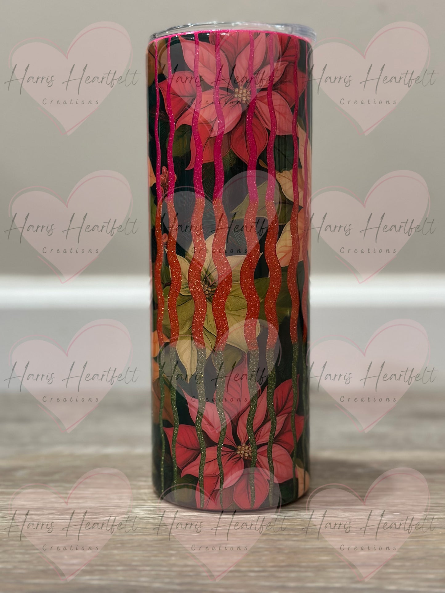 20oz Poinsettia Glitter Stainless Steel Tumbler