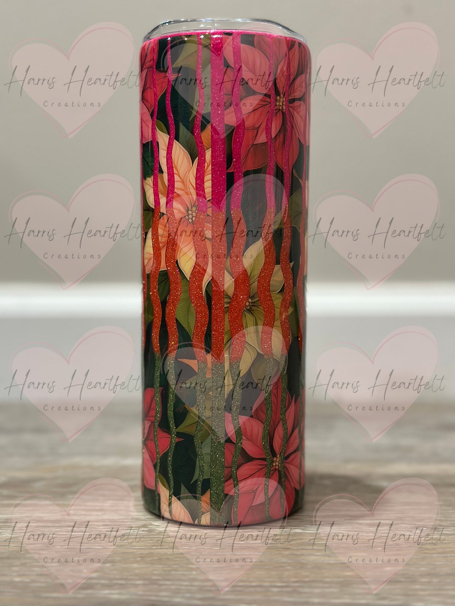 20oz Poinsettia Glitter Stainless Steel Tumbler