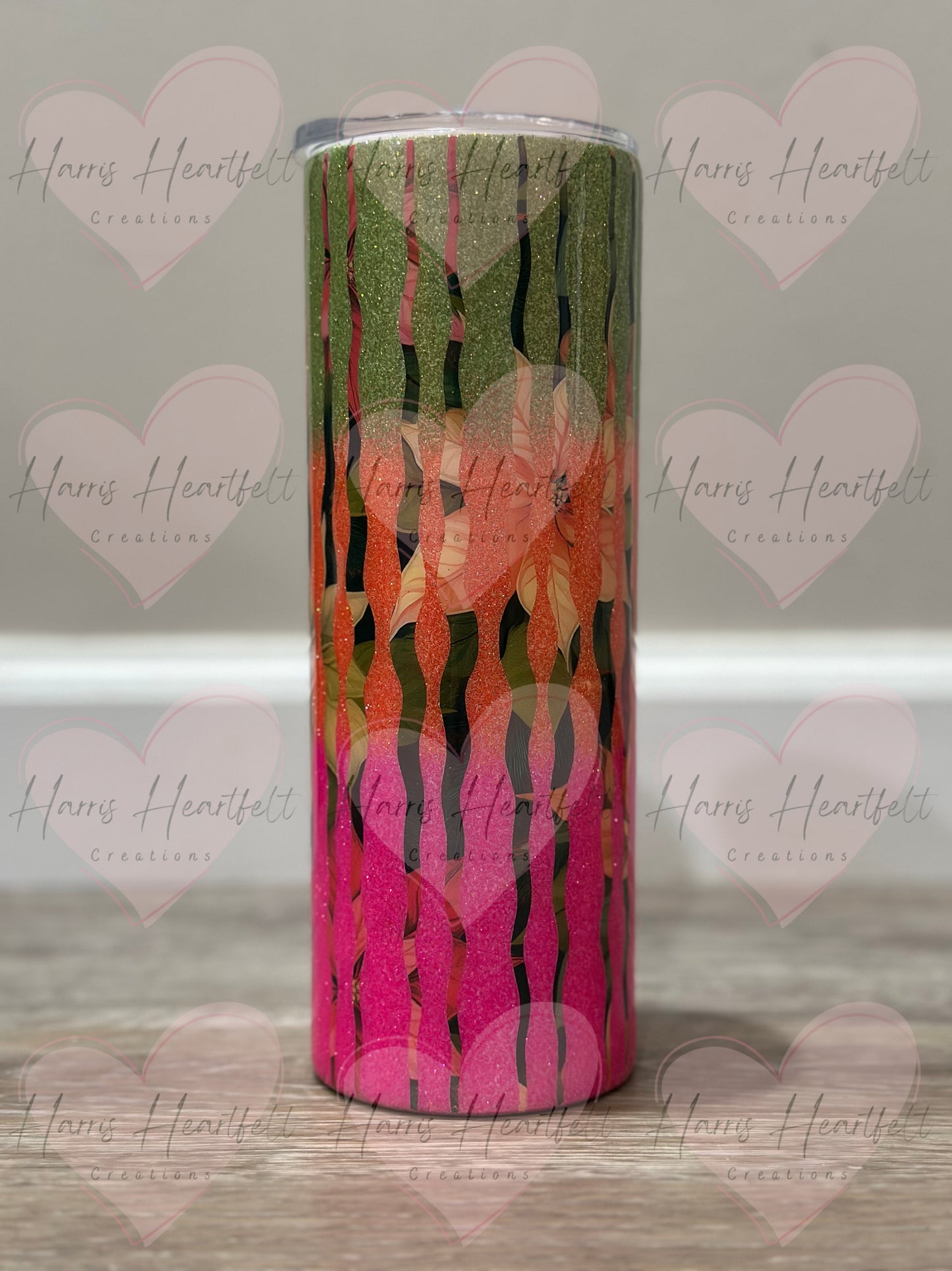 20oz Poinsettia Glitter Stainless Steel Tumbler
