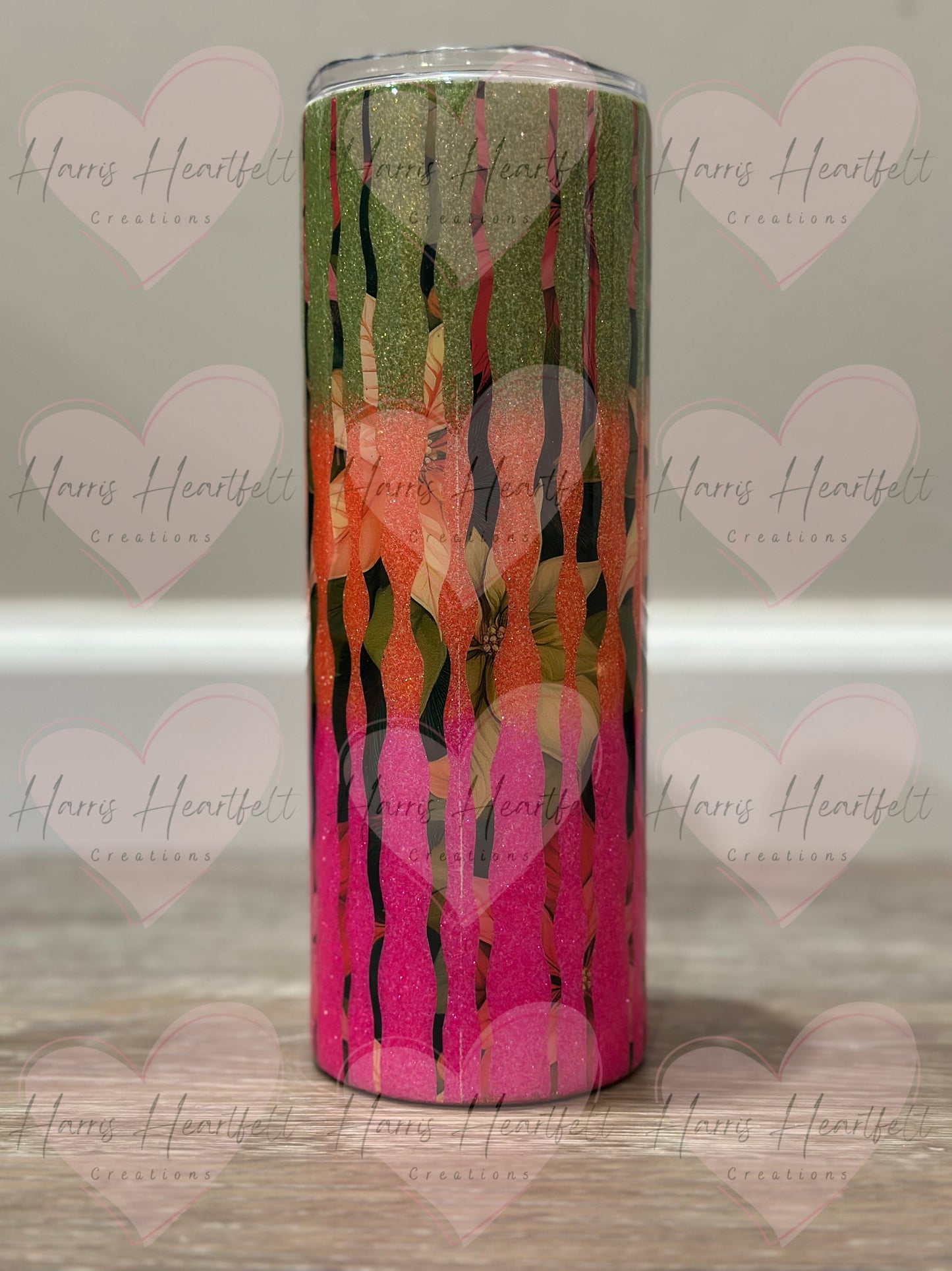 20oz Poinsettia Glitter Stainless Steel Tumbler