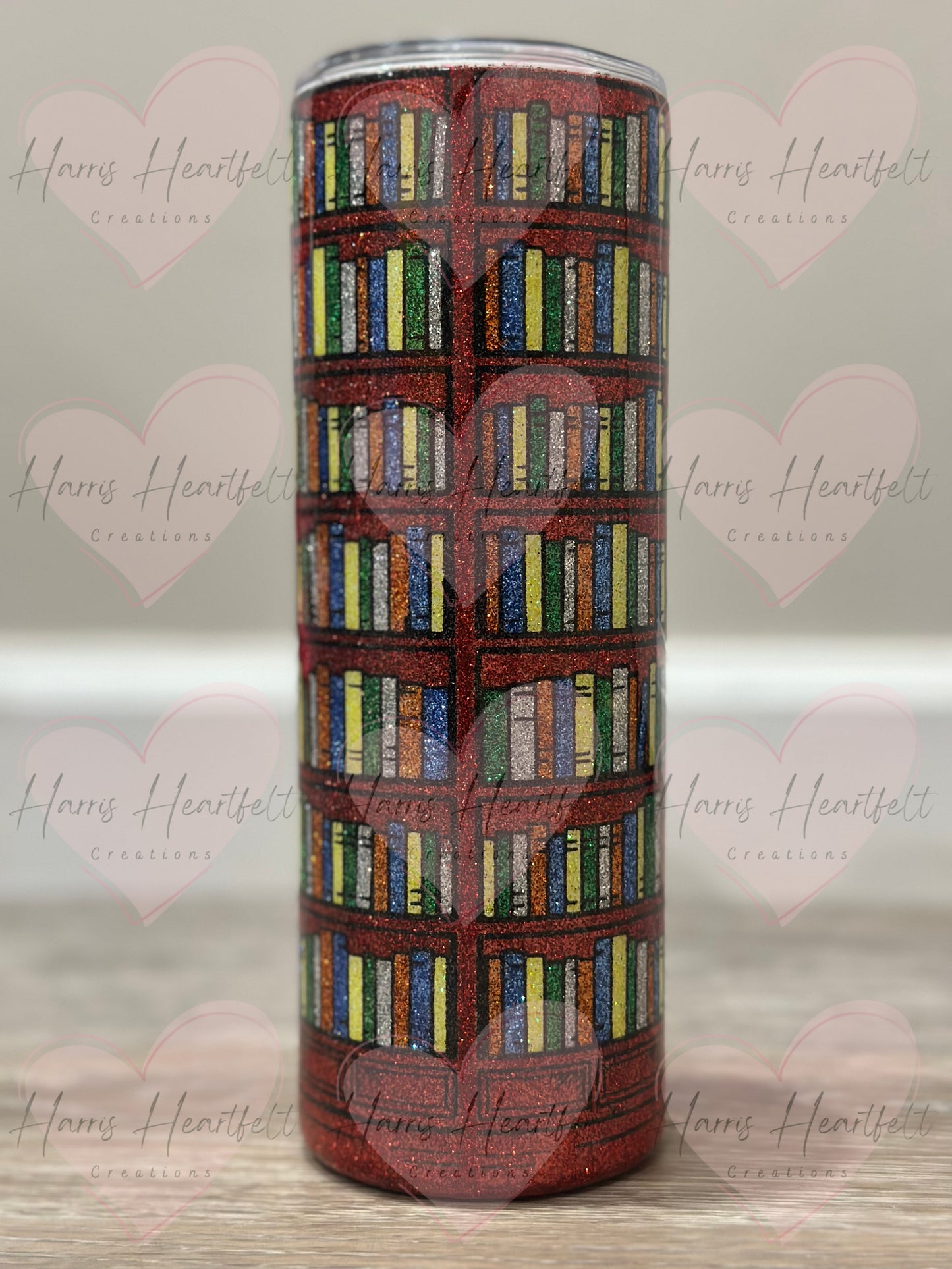 20oz Dragon with Red Bookcase Glitter Stainless Steel Tumbler