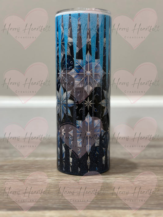 20oz Blue Snowflakes Glitter Stainless Steel Tumbler