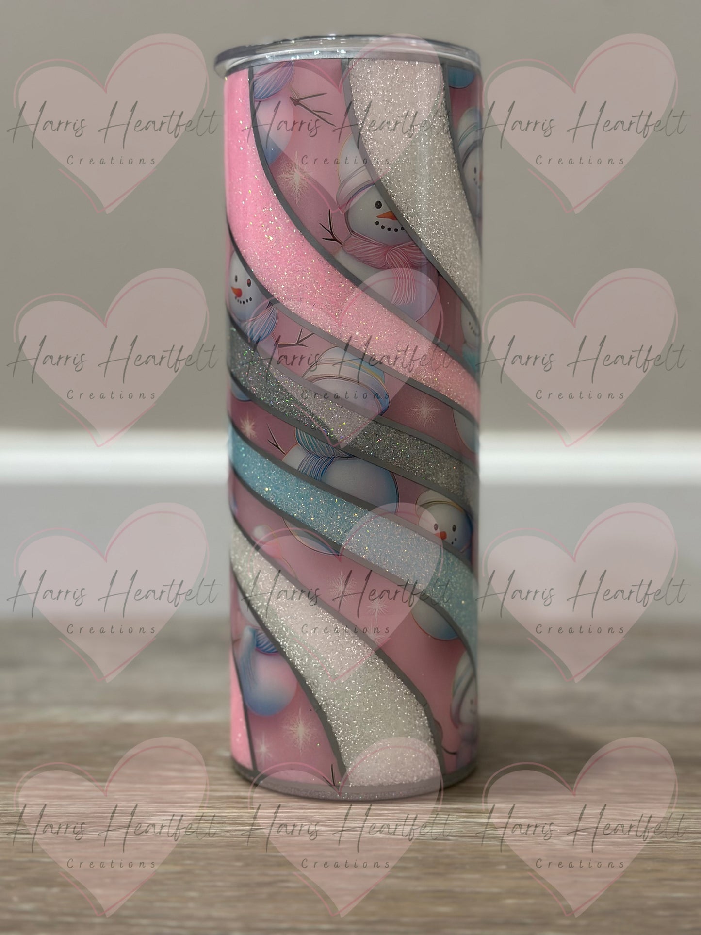 20oz Pink Snowmen Glitter Stainless Steel Tumbler