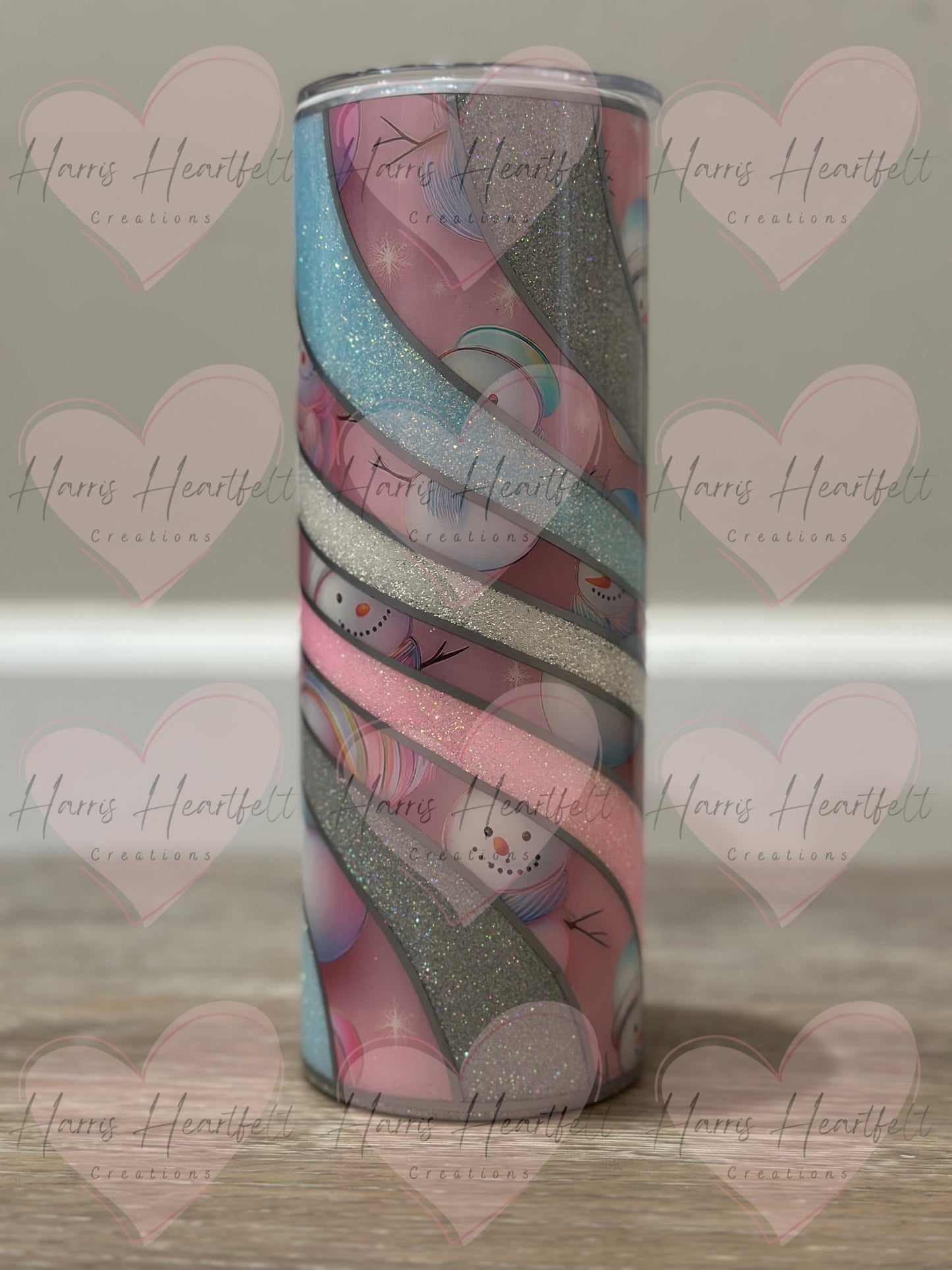 20oz Pink Snowmen Glitter Stainless Steel Tumbler