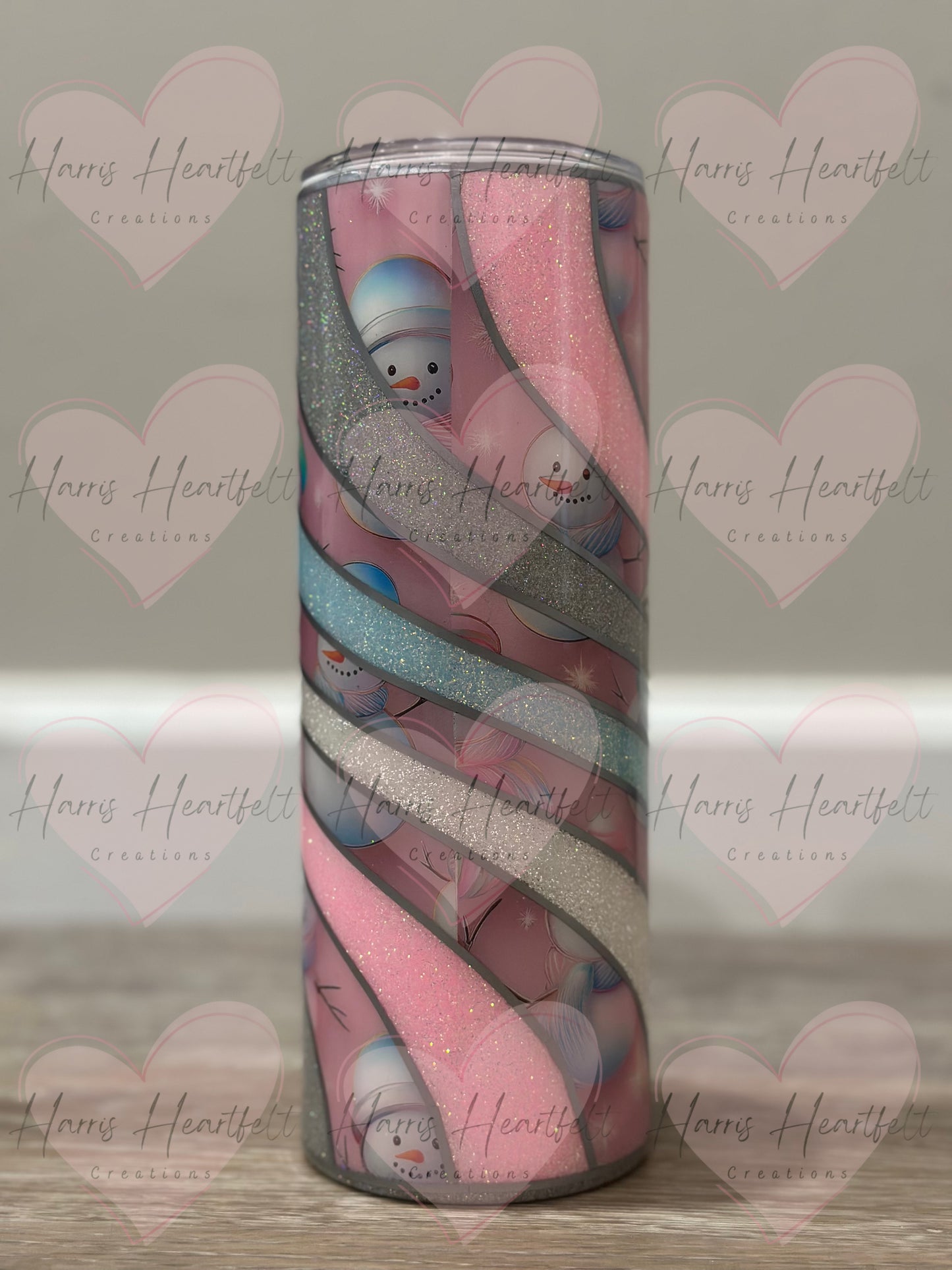 20oz Pink Snowmen Glitter Stainless Steel Tumbler