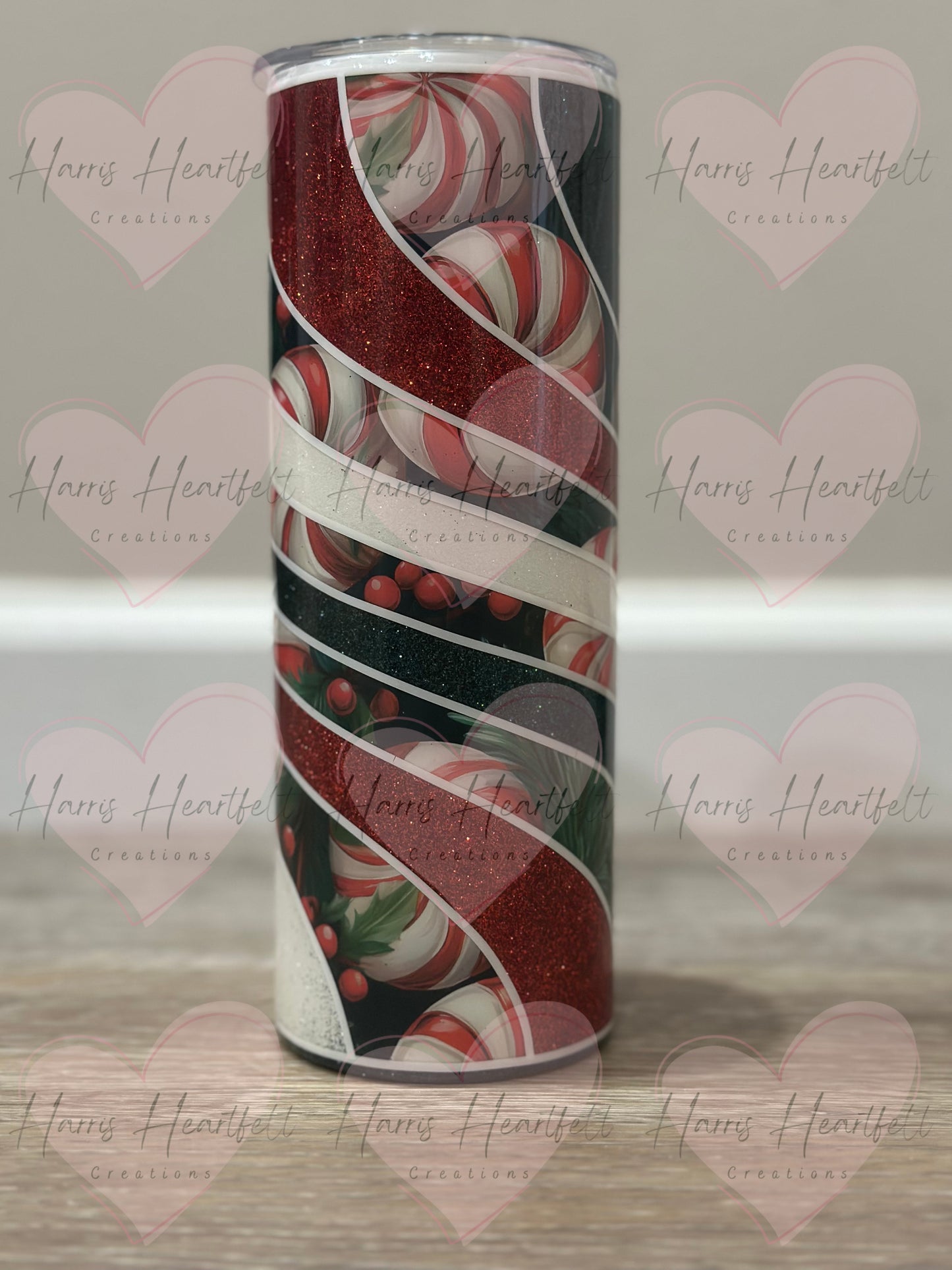 20oz Peppermint Swirls Glitter Stainless Steel Tumbler