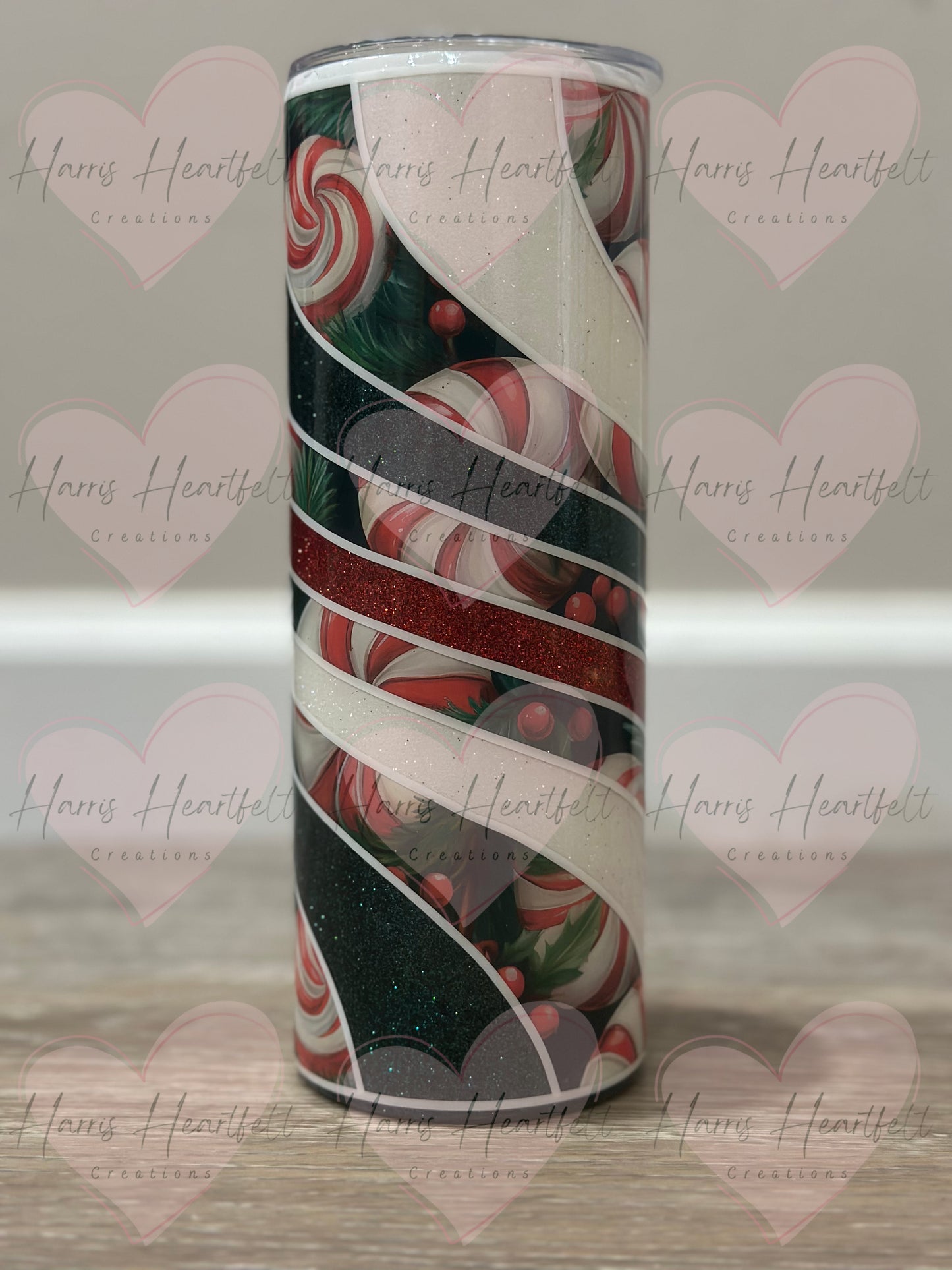 20oz Peppermint Swirls Glitter Stainless Steel Tumbler
