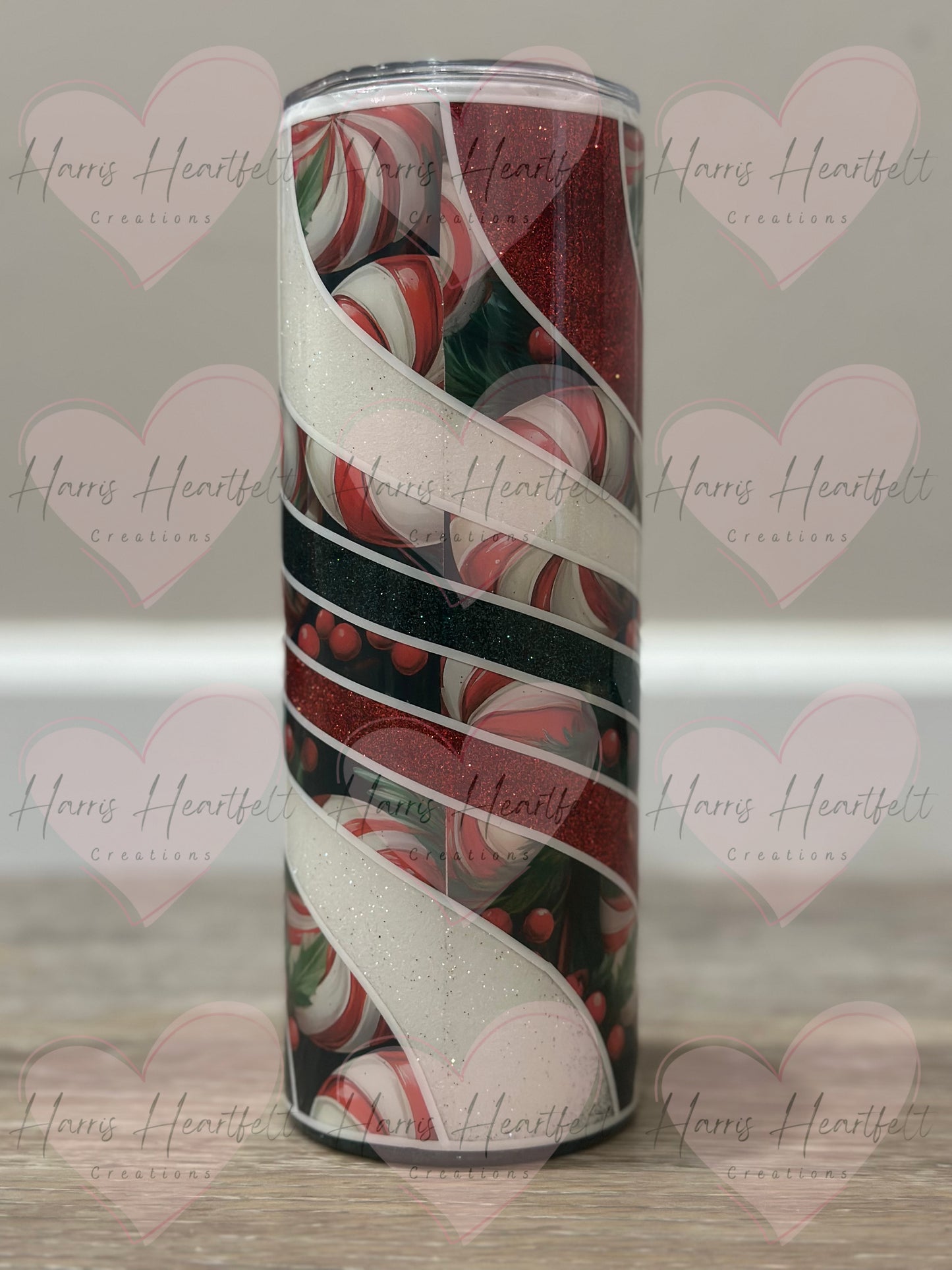 20oz Peppermint Swirls Glitter Stainless Steel Tumbler