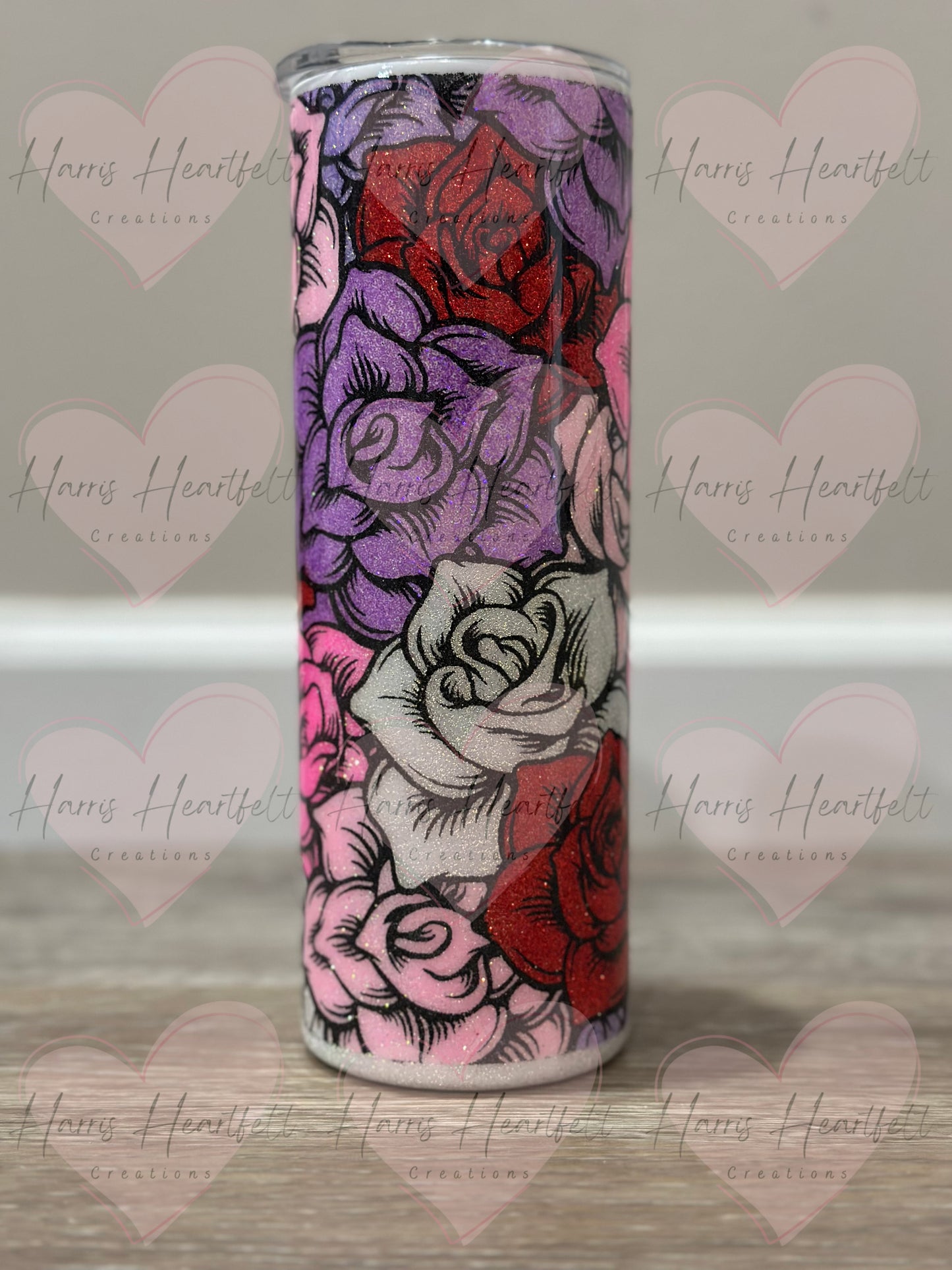 20oz Flowers Glitter Stainless Steel Tumbler - Pink, Purple, Red & White