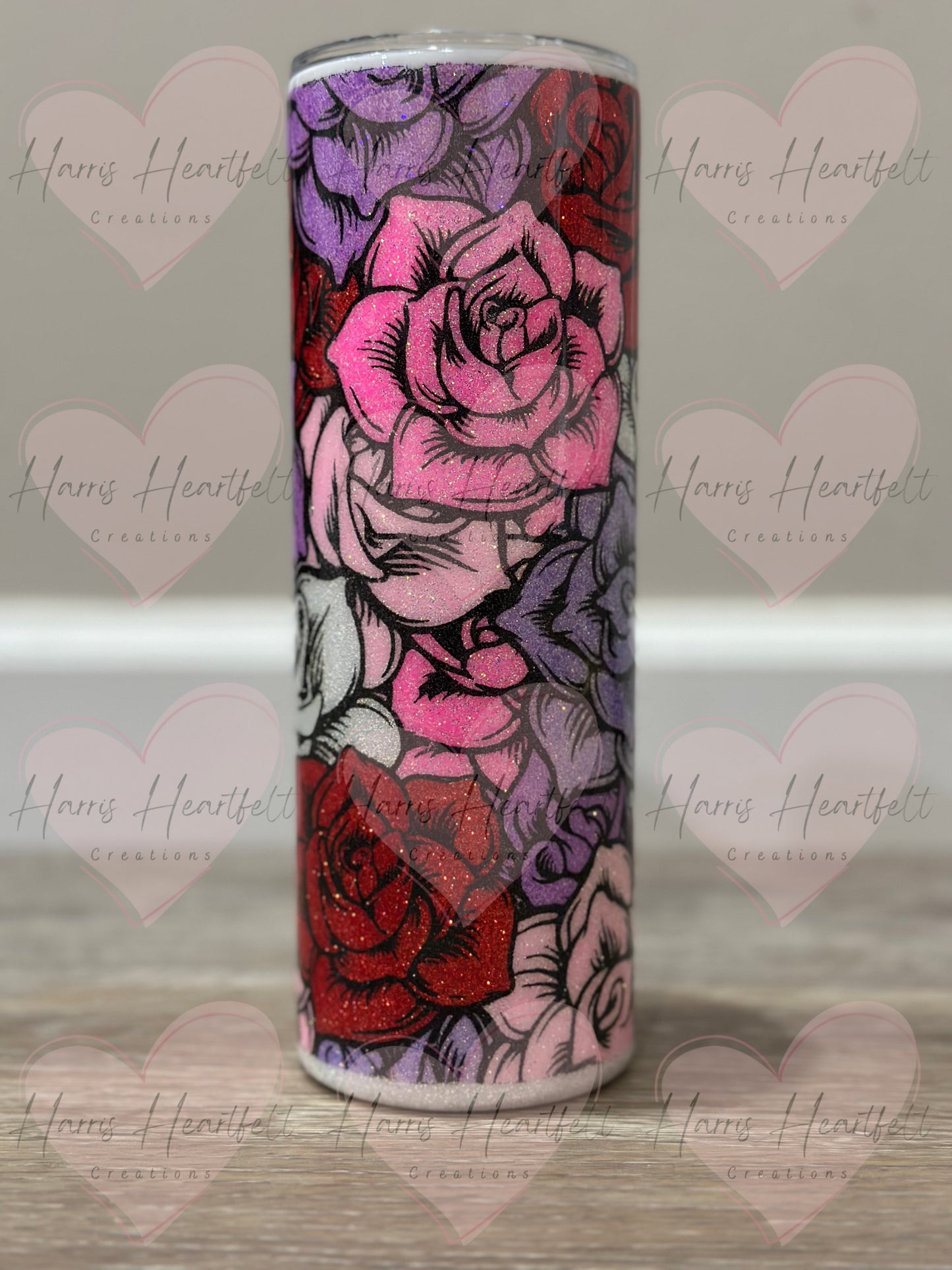 20oz Flowers Glitter Stainless Steel Tumbler - Pink, Purple, Red & White
