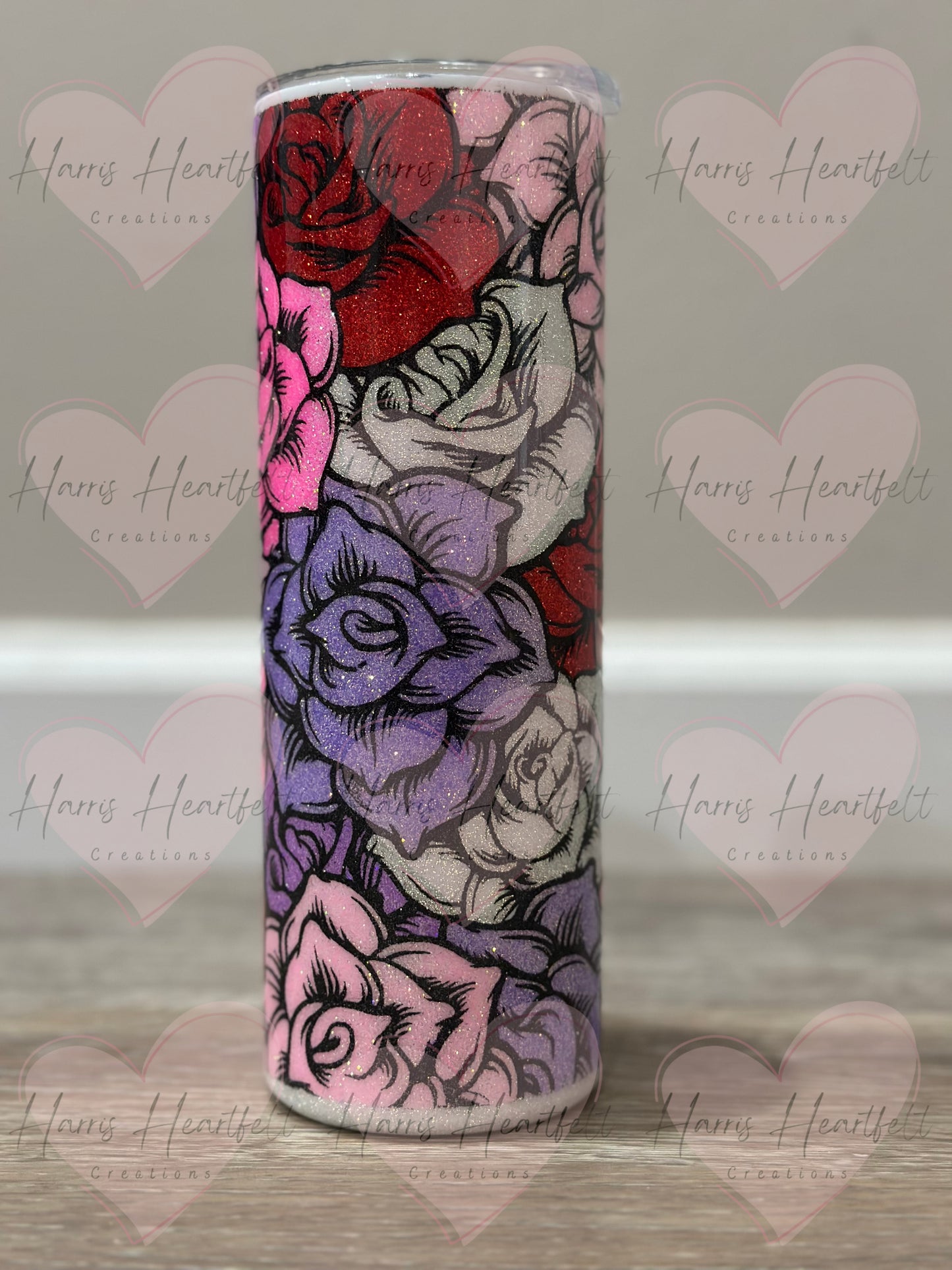 20oz Flowers Glitter Stainless Steel Tumbler - Pink, Purple, Red & White