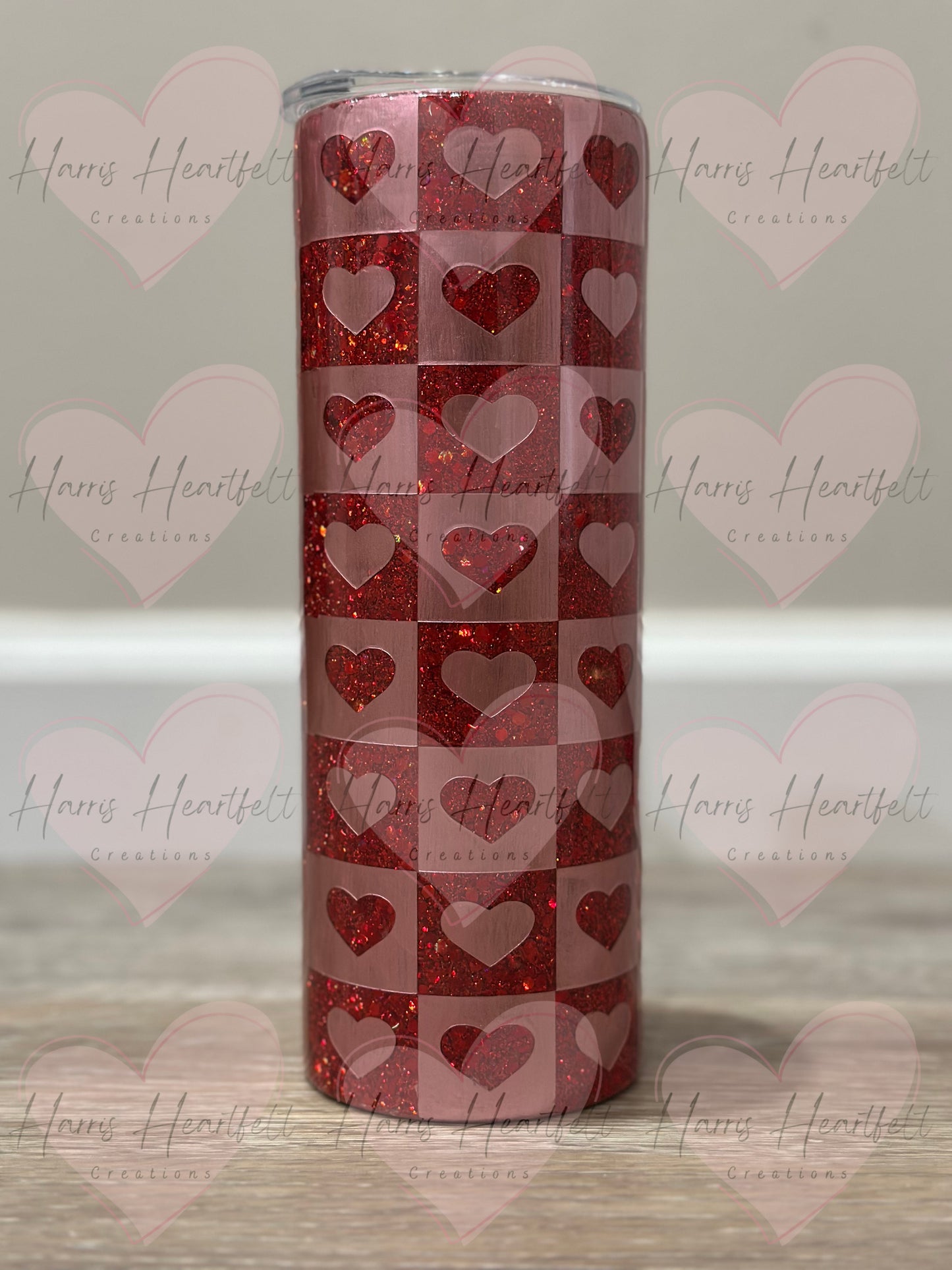 20oz Hearts Peek-a-Boo Glitter Stainless Steel Tumbler