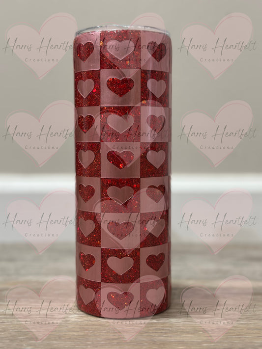 20oz Hearts Peek-a-Boo Glitter Stainless Steel Tumbler