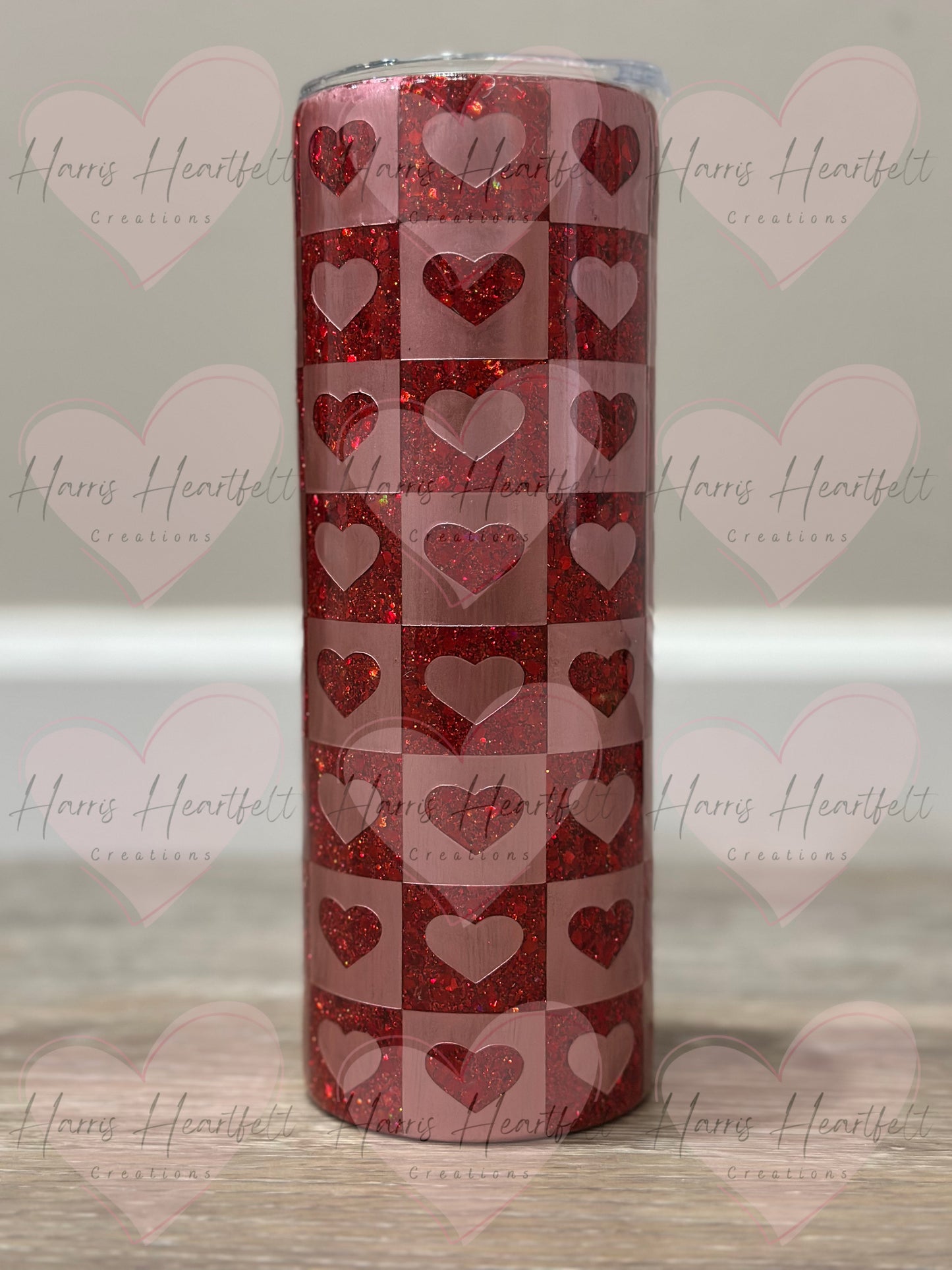 20oz Hearts Peek-a-Boo Glitter Stainless Steel Tumbler