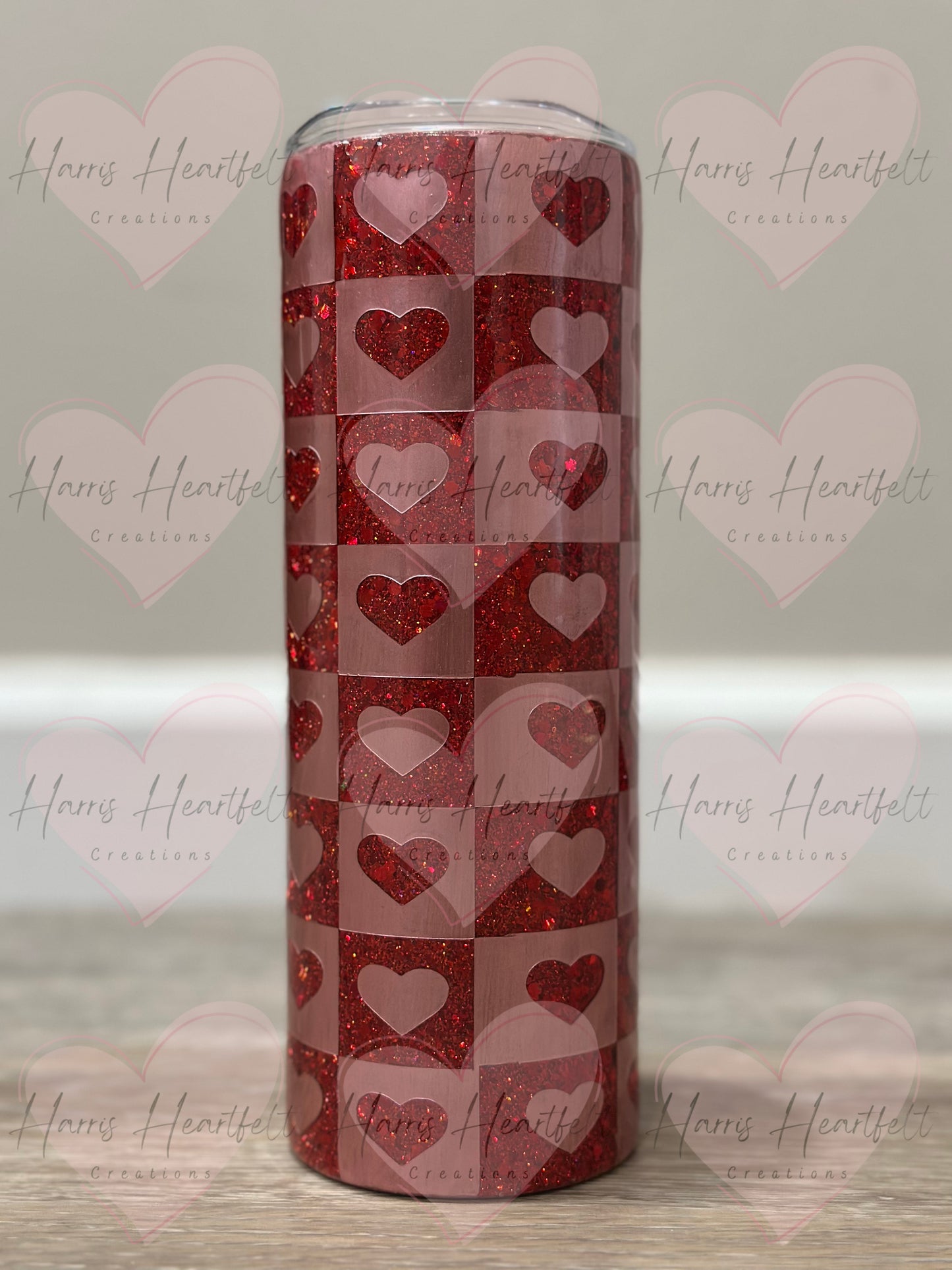 20oz Hearts Peek-a-Boo Glitter Stainless Steel Tumbler