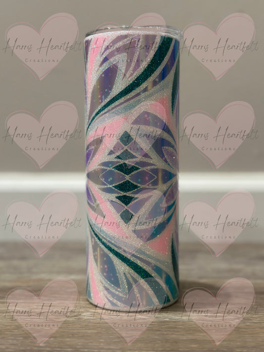 20oz Triplet Cup #3 in White Glitter Stainless Steel Tumbler