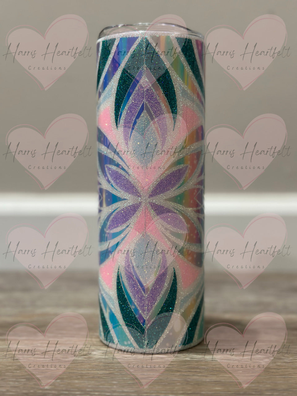 20oz Triplet Cup #3 in White Glitter Stainless Steel Tumbler