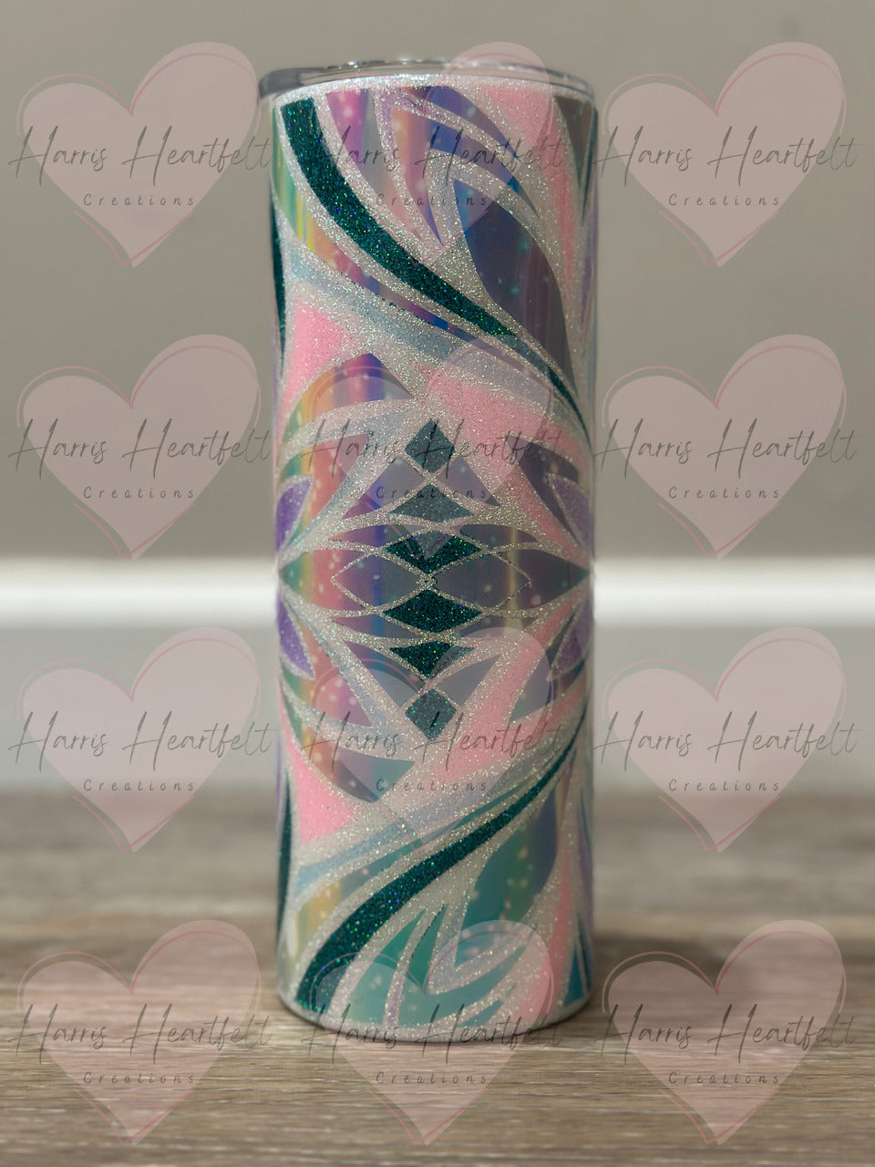 20oz Triplet Cup #3 in White Glitter Stainless Steel Tumbler