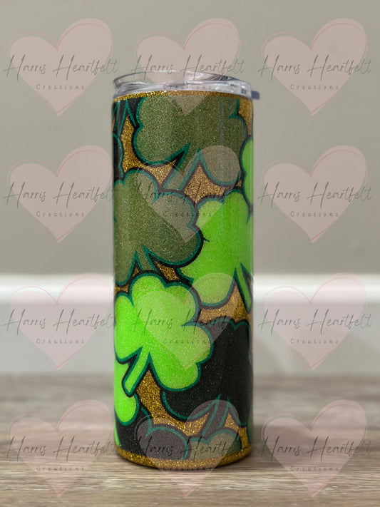 25oz Shamrocks Glitter Stainless Steel Tumbler