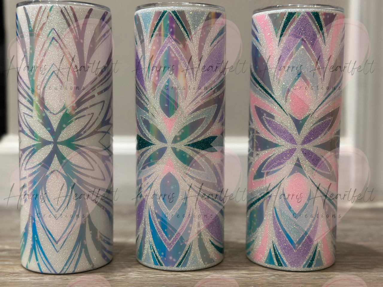 20oz Triplet Cups in White Glitter Stainless Steel Tumblers