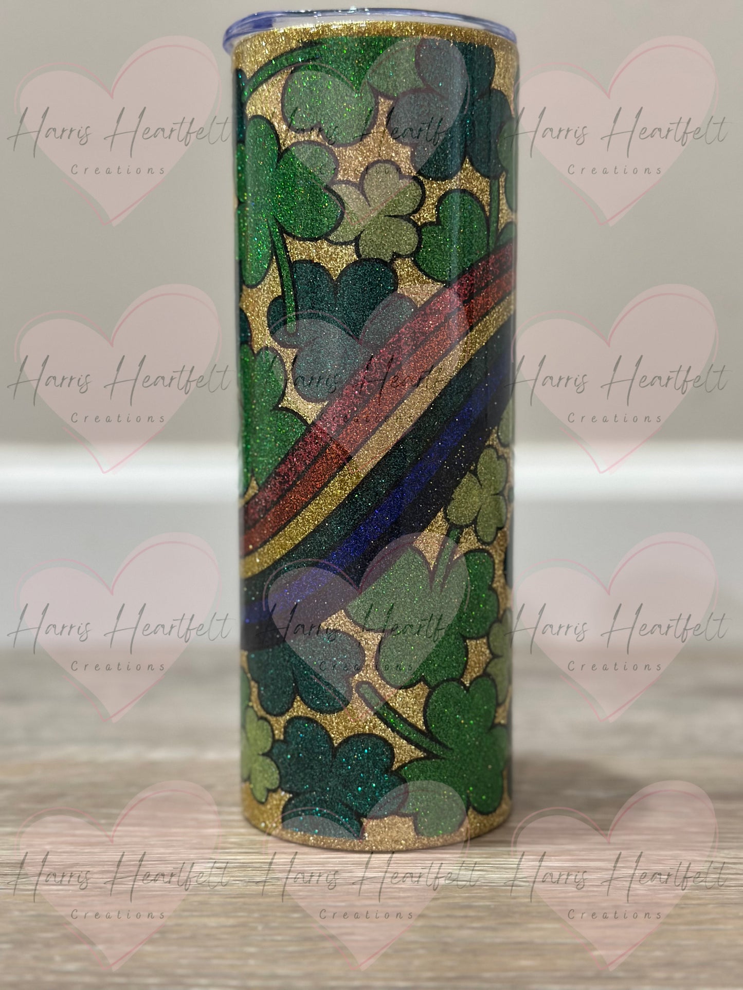 20oz Rainbow with Shamrocks Glitter Stainless Steel Tumbler