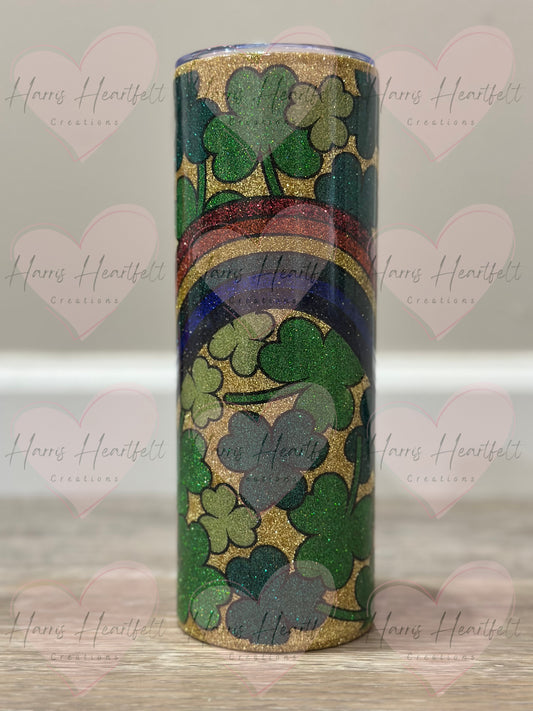 20oz Rainbow with Shamrocks Glitter Stainless Steel Tumbler