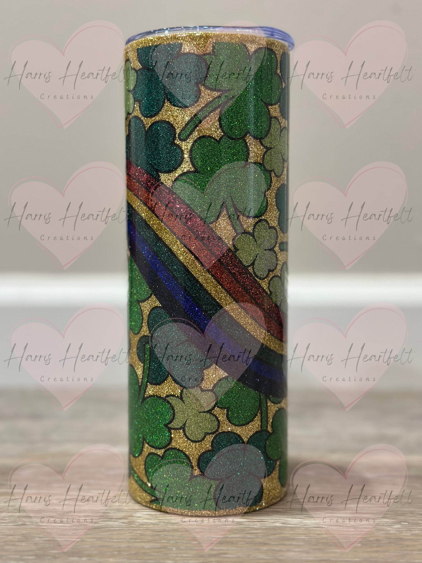 20oz Rainbow with Shamrocks Glitter Stainless Steel Tumbler