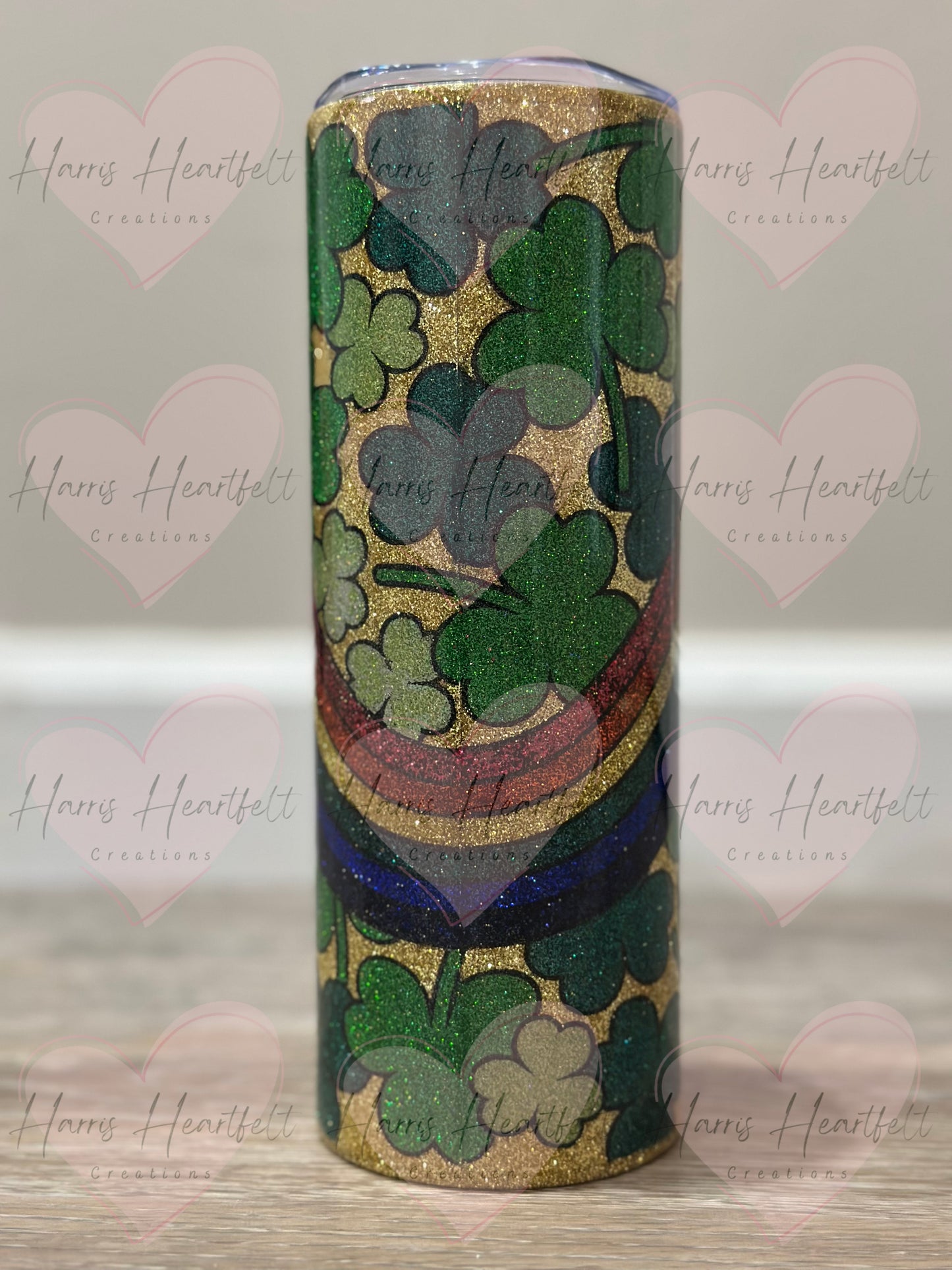 20oz Rainbow with Shamrocks Glitter Stainless Steel Tumbler