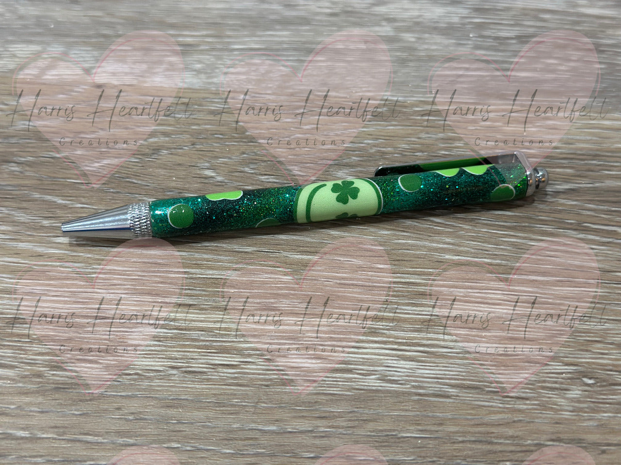 Glittered Happy go Lucky Metal Clip Pen