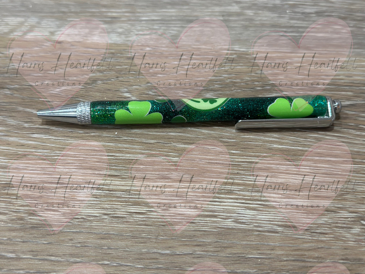 Glittered Happy go Lucky Metal Clip Pen